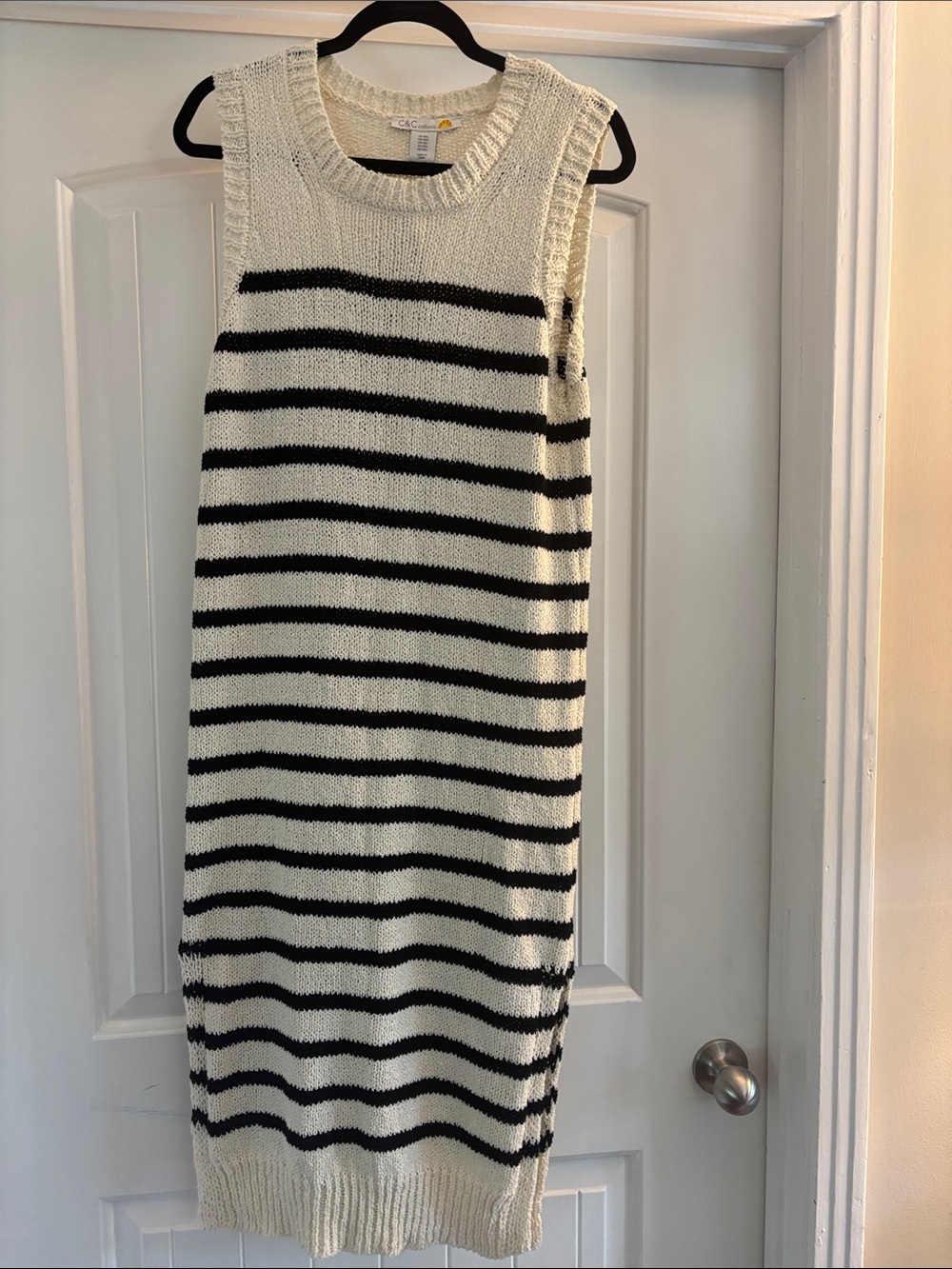 C&C California Black & Cream Striped Knit Midi Dress